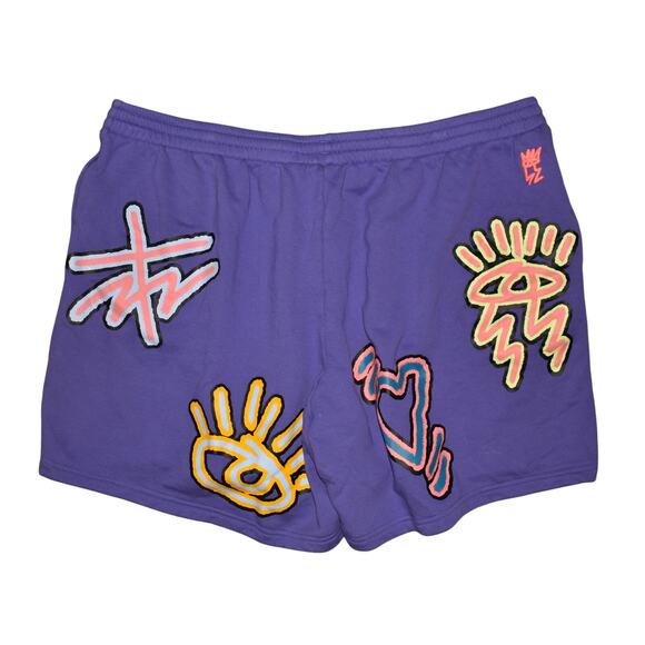 ADIDAS $40 Love Unites Loose Knit Shorts Graffiti Graphic Purple 2X - Picture 2 of 3